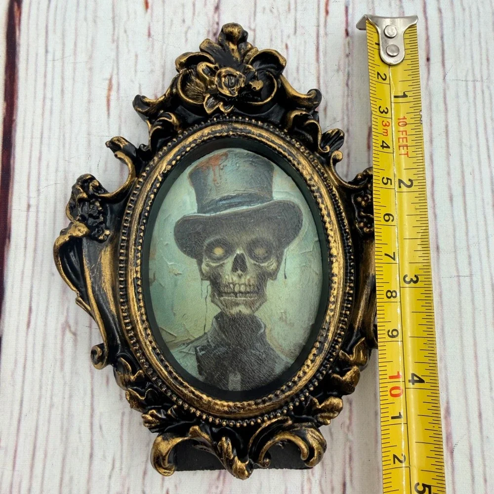 Gothic Zombie Gentleman Art Print in Ornate Gold & Black Resin Frame 4.5